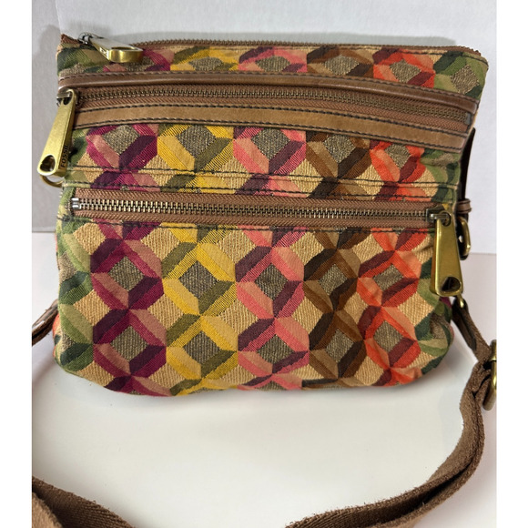 FOSSIL Diamond Tapestry Zip Crossbody Shoulder Bag Geo Hippie Boho Festival - Picture 12 of 14